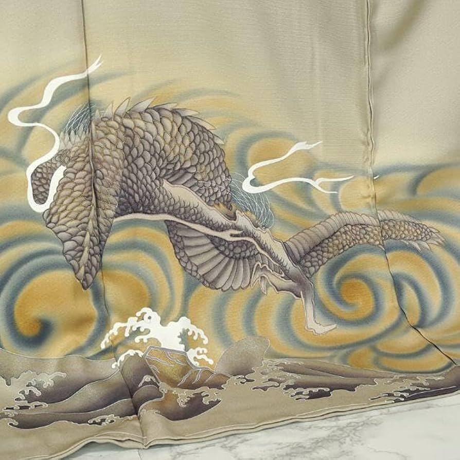 色留袖　友禅　龍　金彩　落款入り　丹後ちりめん　未仕立て　訳あり　在庫保管品 色留袖 友禅 龍 金彩 落款入り 丹後ちりめん 未仕立て 訳あり